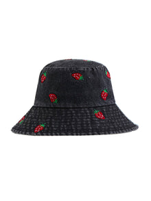 Bucket Hat Strawberries – hat – cap – Washed Black