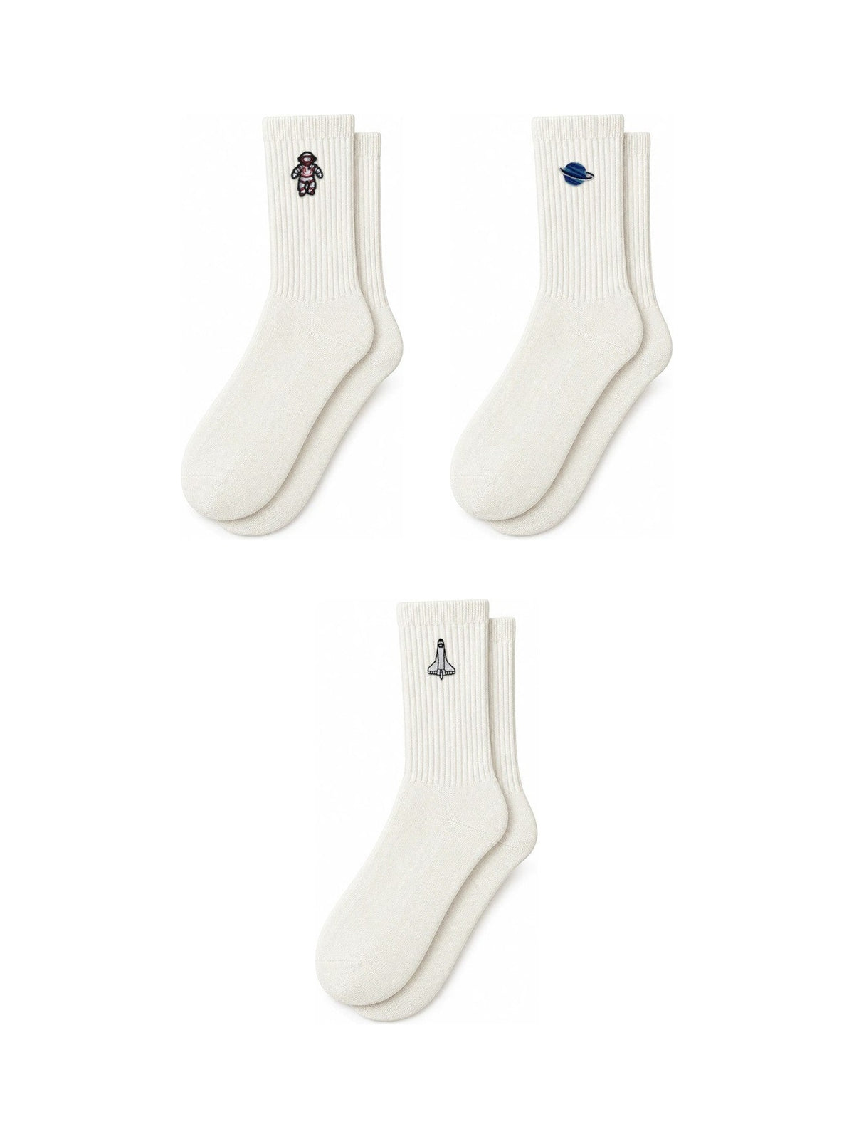 Capkov Embroidery Socks Space Set, Cream