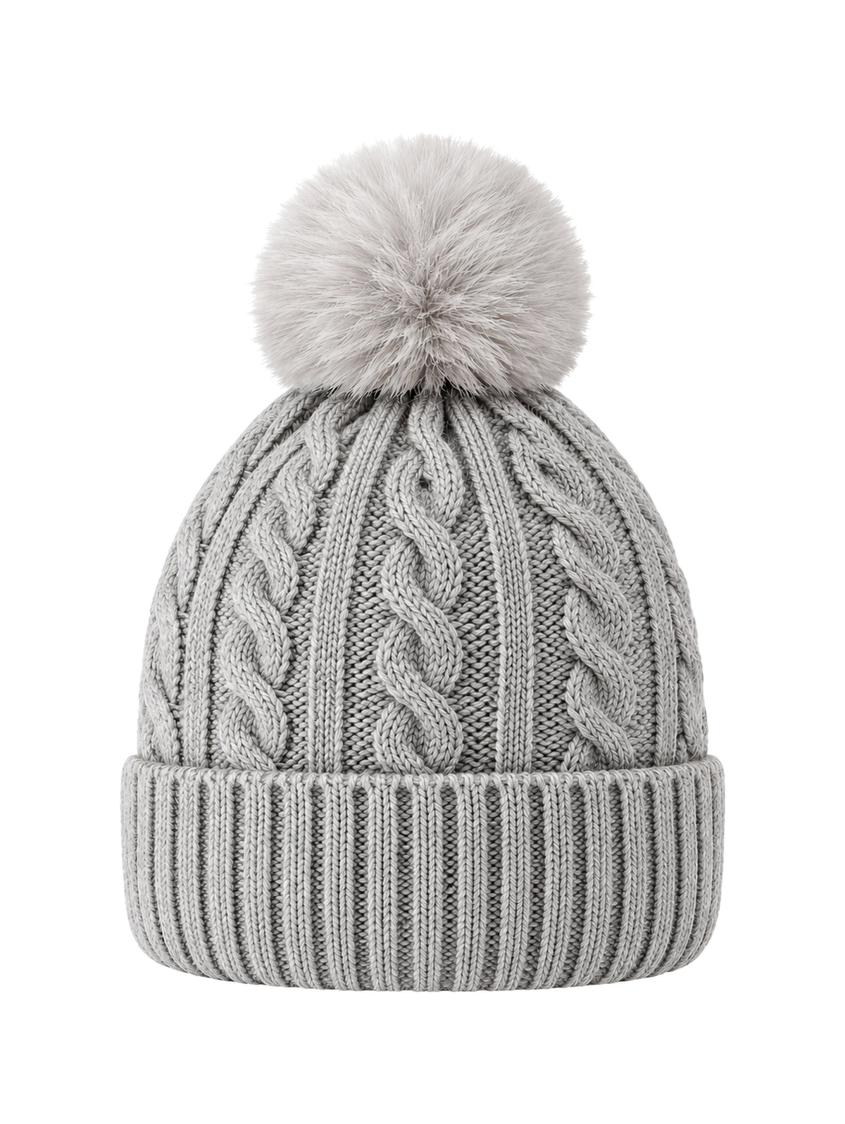 Cable-Knit Pom Beanie – Light grey | Capkov