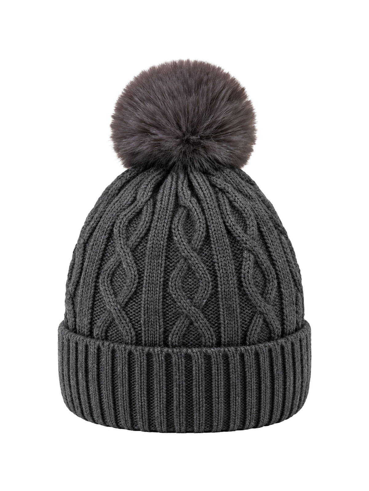 Cable-Knit Pom Beanie – Dark grey | Capkov