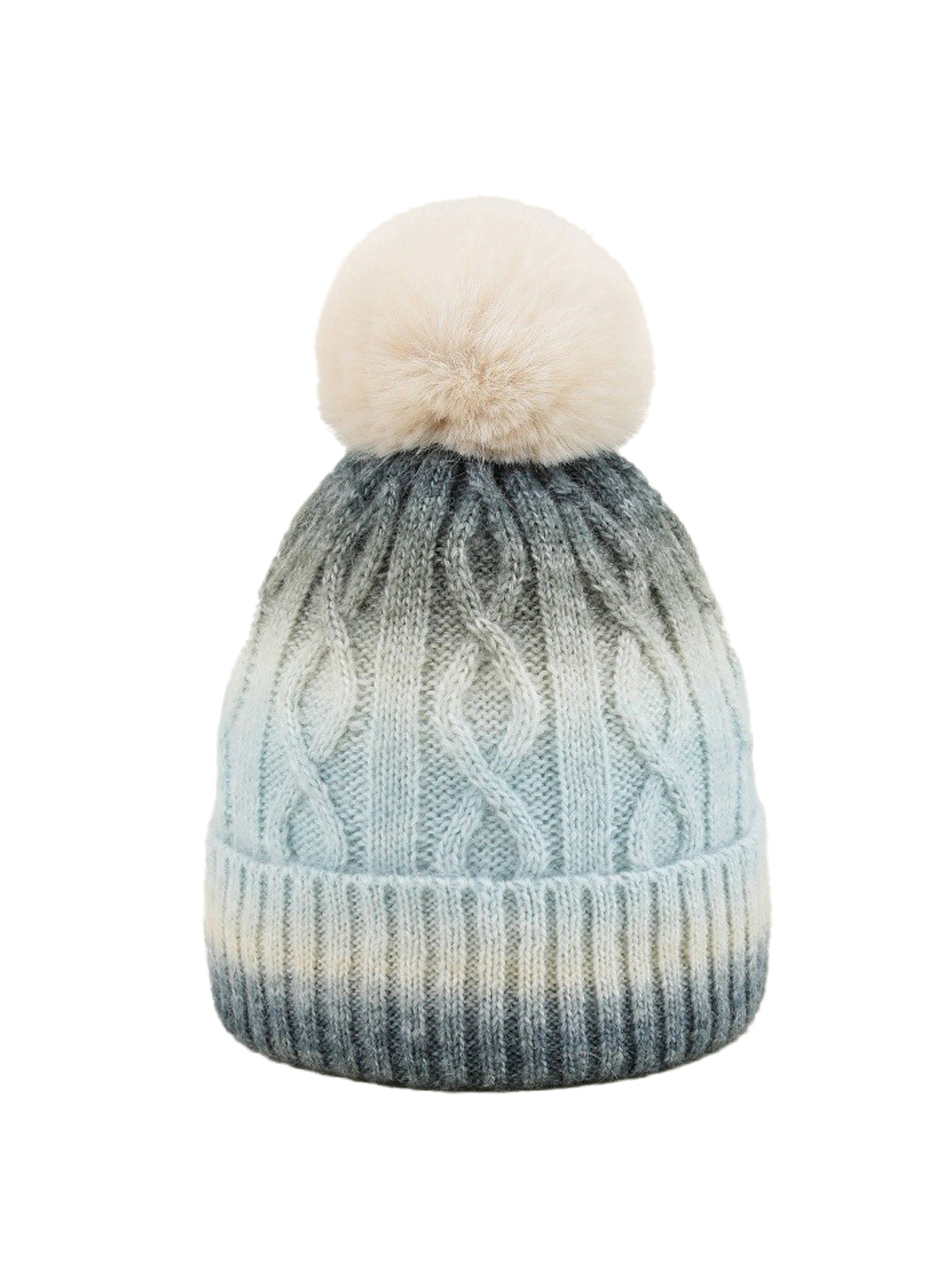 Pom-pom without embroidery – winter beanie, Blue-grey