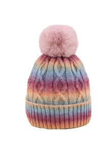 Pom-pom without embroidery – winter beanie, Dark rainbow