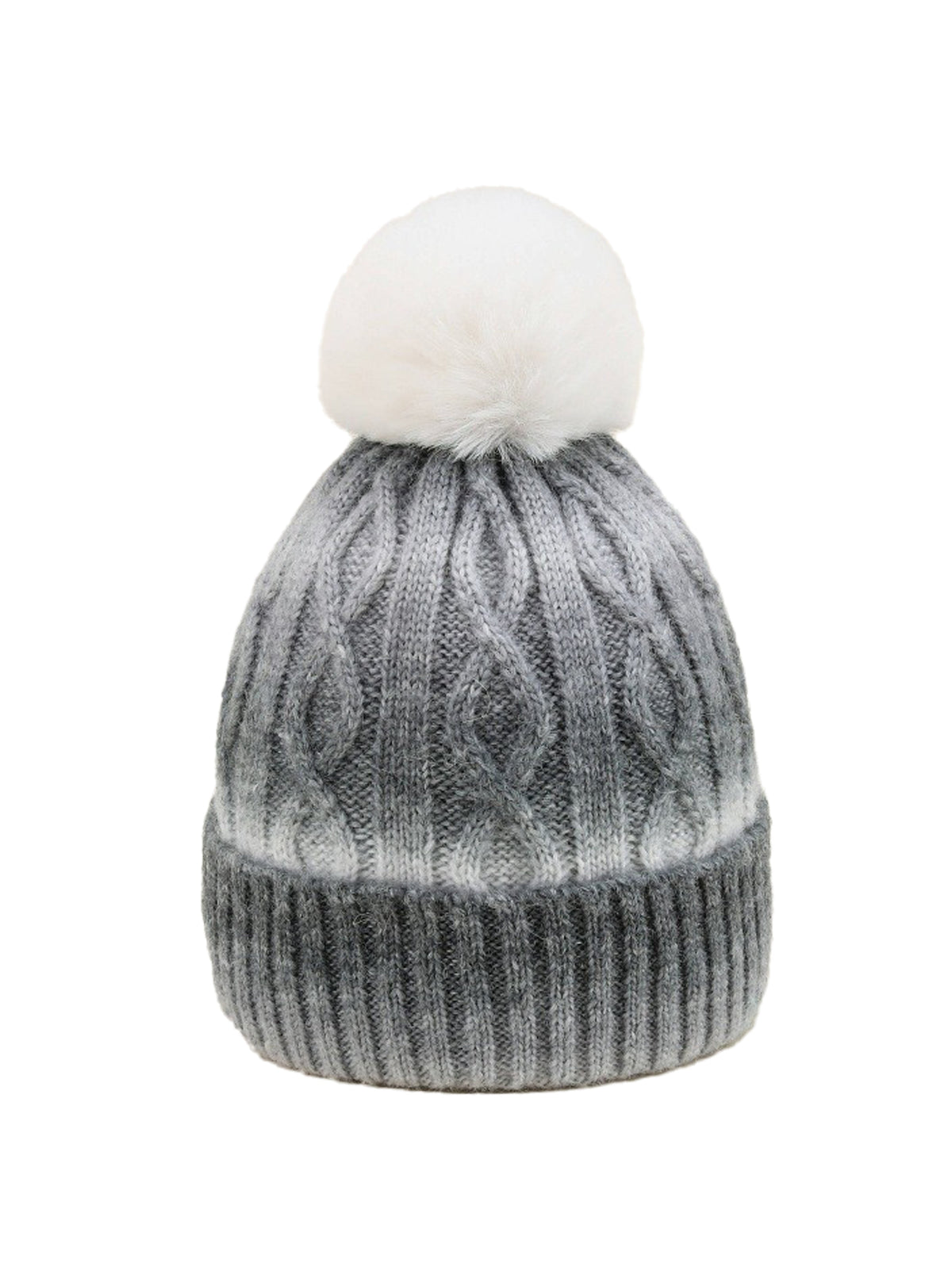 Pom-pom without embroidery – winter beanie, Grey-white – photo 2 of 5