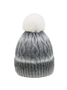 Pom-pom without embroidery – winter beanie, Grey-white