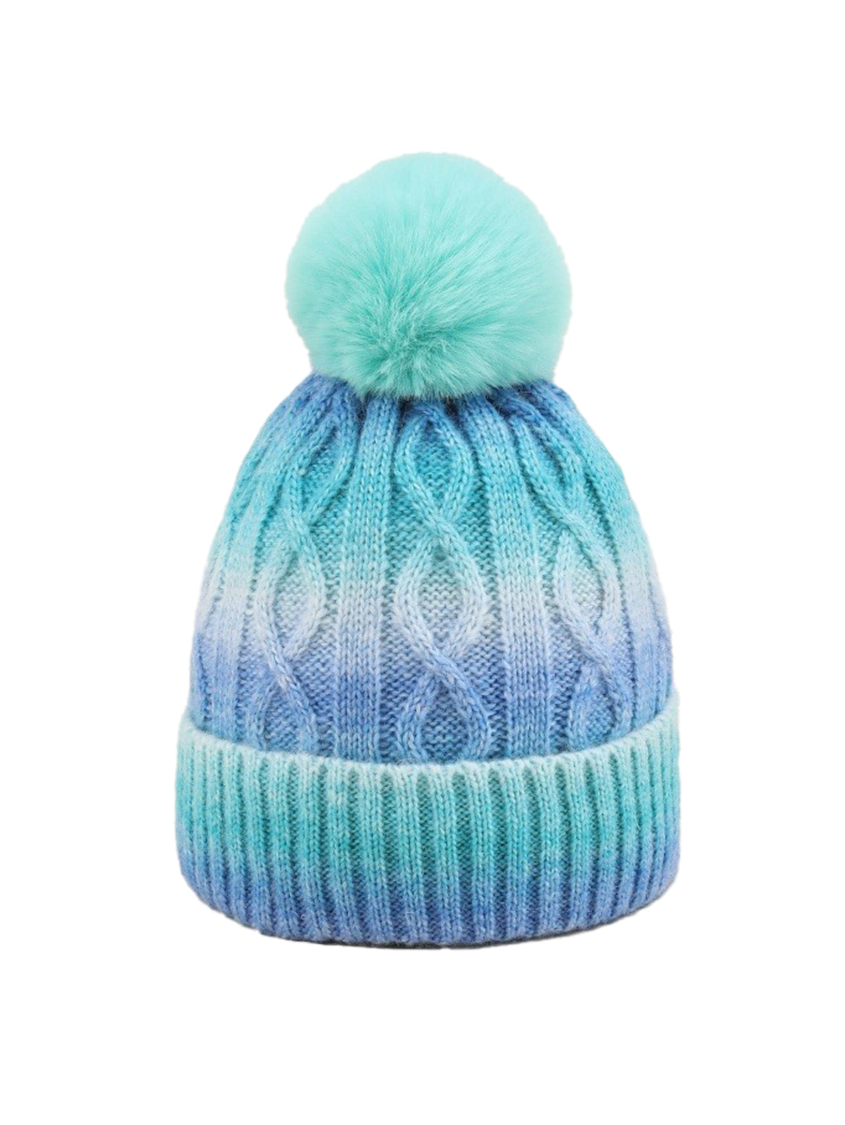 Pom-pom without embroidery – winter beanie, Blue-turquoise – photo 2 of 5