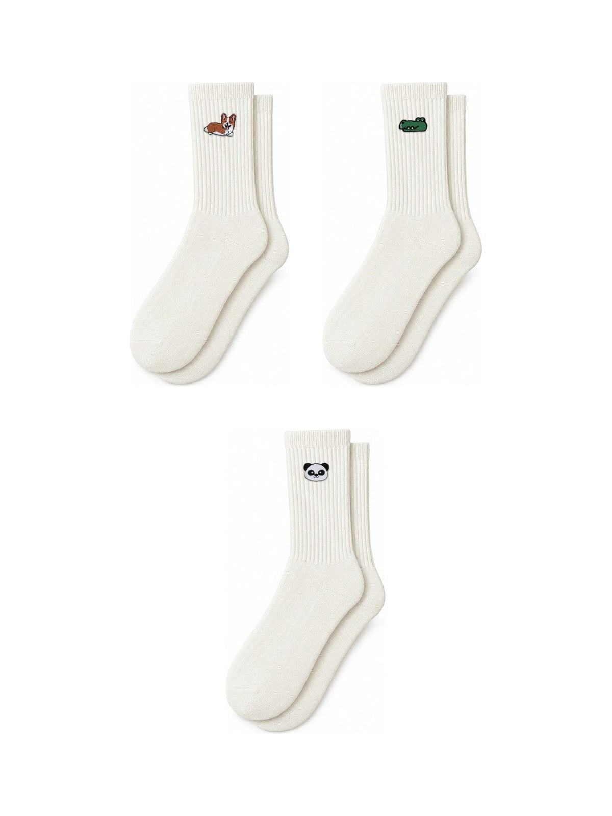Capkov Embroidery Socks Animal Set, Cream