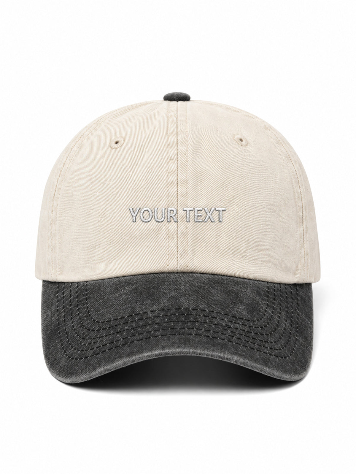 Your own design TEXT – Vintage Two-Tone cap, Washed Black