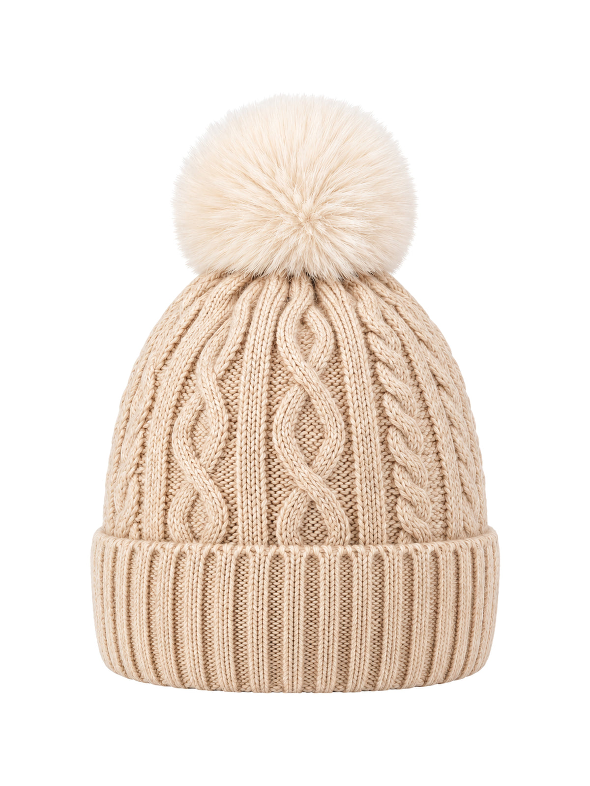 Cable-Knit Pom Beanie – Beige | Capkov
