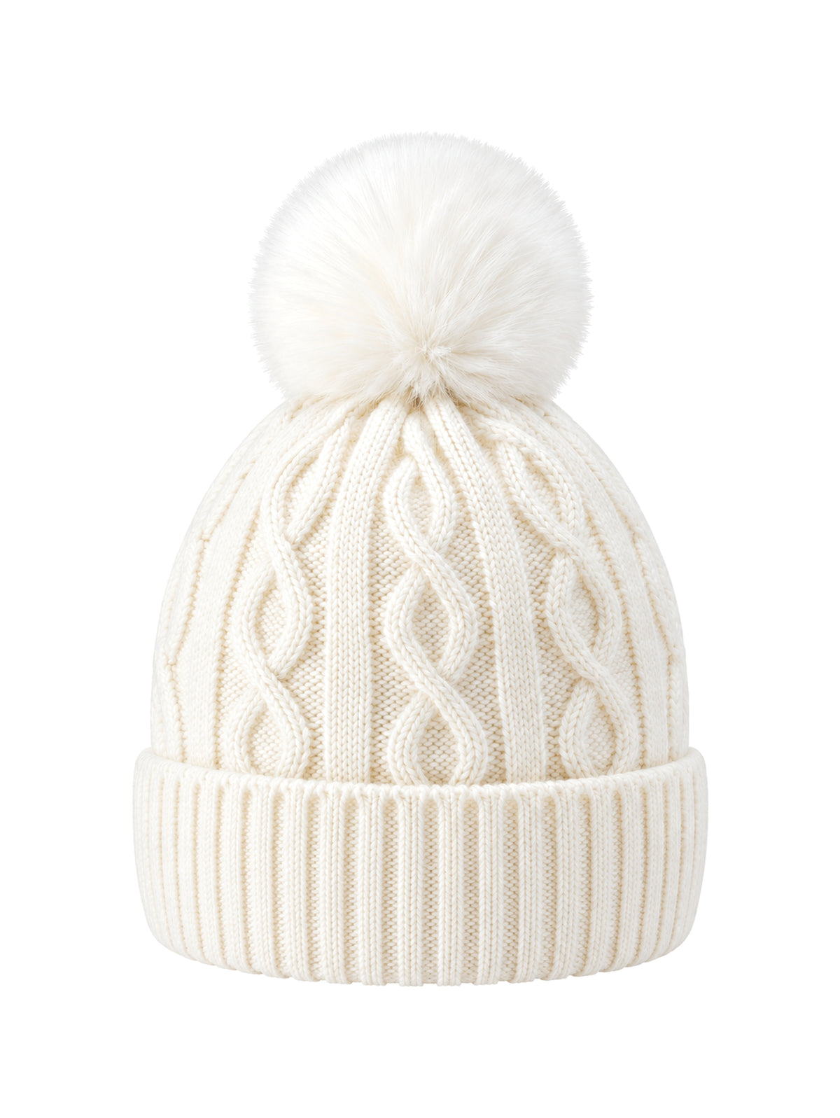 Cable-Knit Pom Beanie – White | Capkov