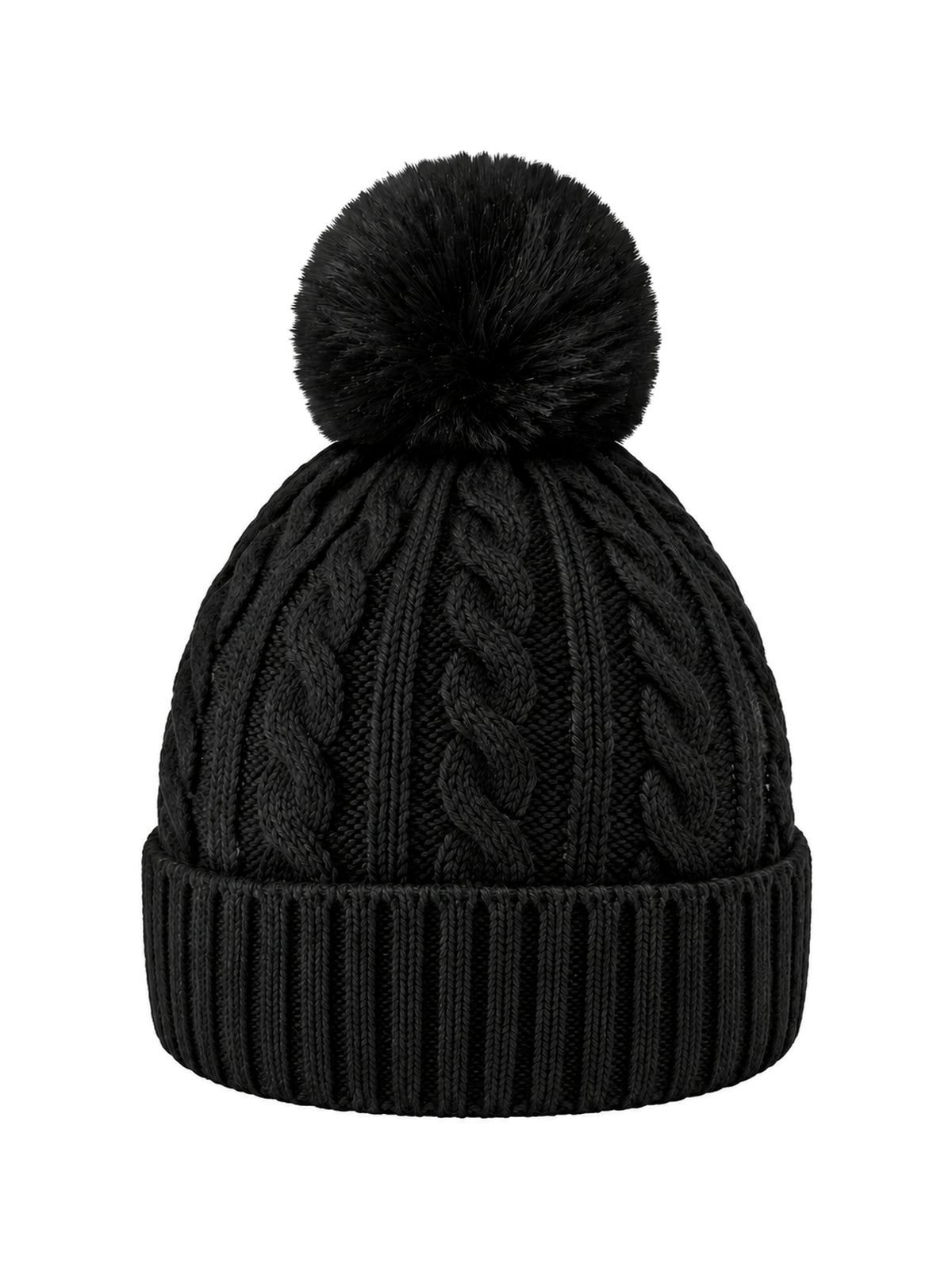 Cable-Knit Pom Beanie – Black | Capkov